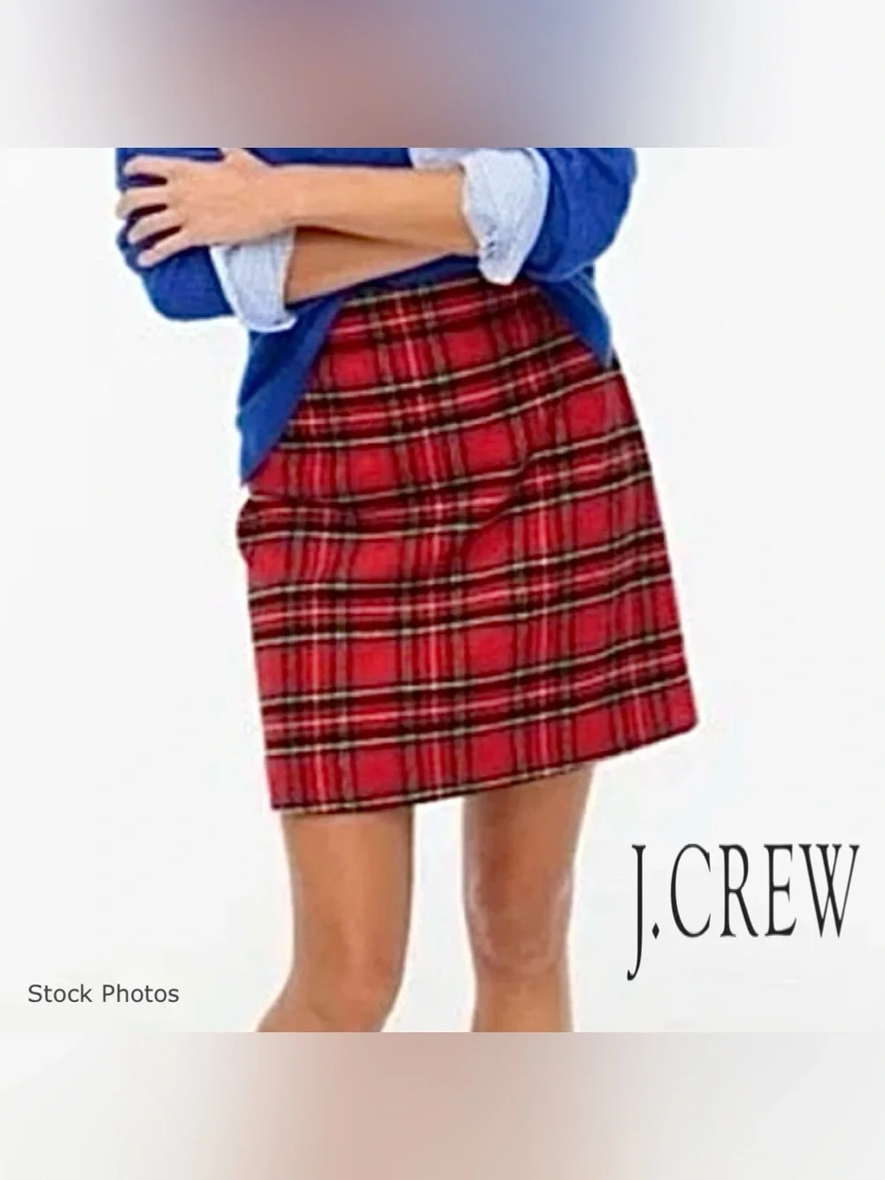J Crew Cotton Sateen Red Tartan Plaid Lined Holiday Pencil Skirt AD141 (0)